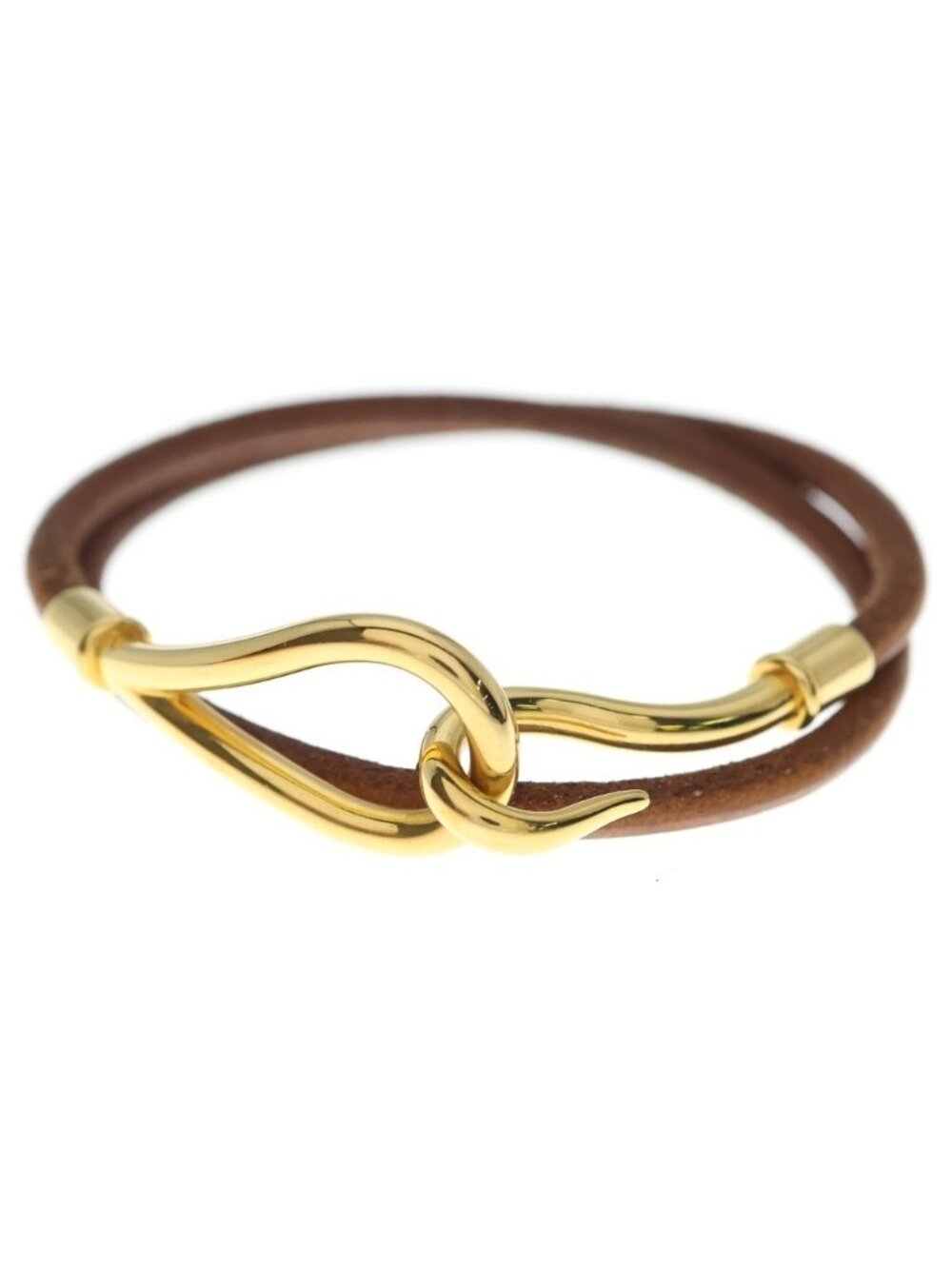Hermes Jumbo Choker Bracelet Leather Gold Plated Brown